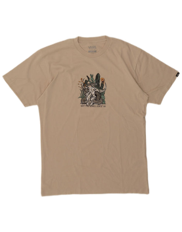 Vans Mens Classic Fit Graphic T-Shirt Top Medium Beige Cotton