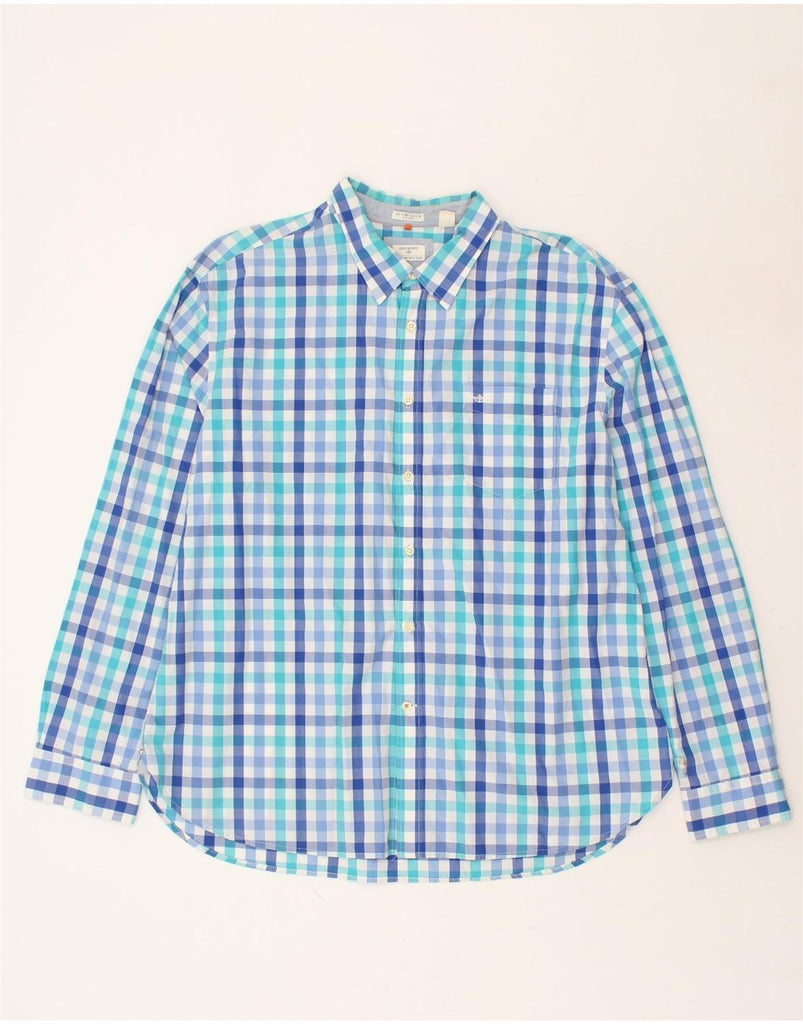 DOCKERS Mens Fitted Shirt 2XL Blue Check Cotton | Vintage Dockers | Thrift | Second-Hand Dockers | Used Clothing | Messina Hembry 