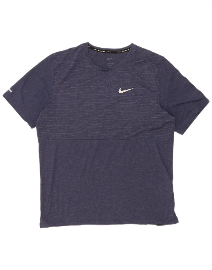 Nike Mens Dri Fit T-Shirt Top Medium Navy Blue Pinstripe Polyester