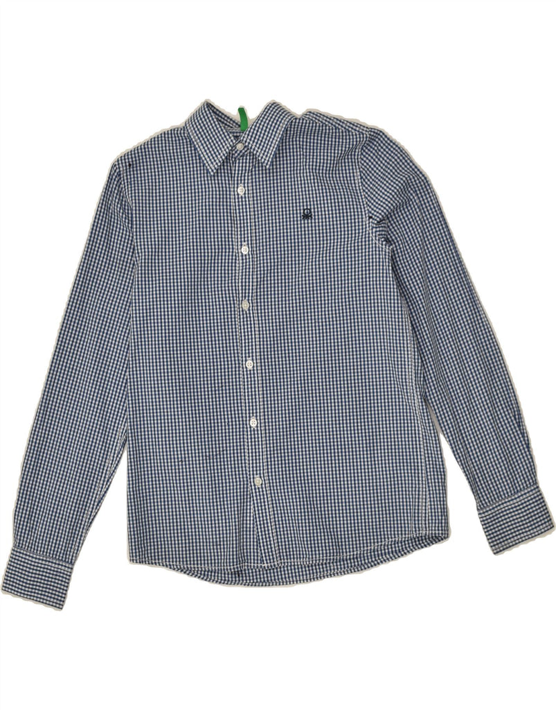 BENETTON Boys Shirt 15-16 Years Navy Blue Gingham Cotton | Vintage Benetton | Thrift | Second-Hand Benetton | Used Clothing | Messina Hembry 