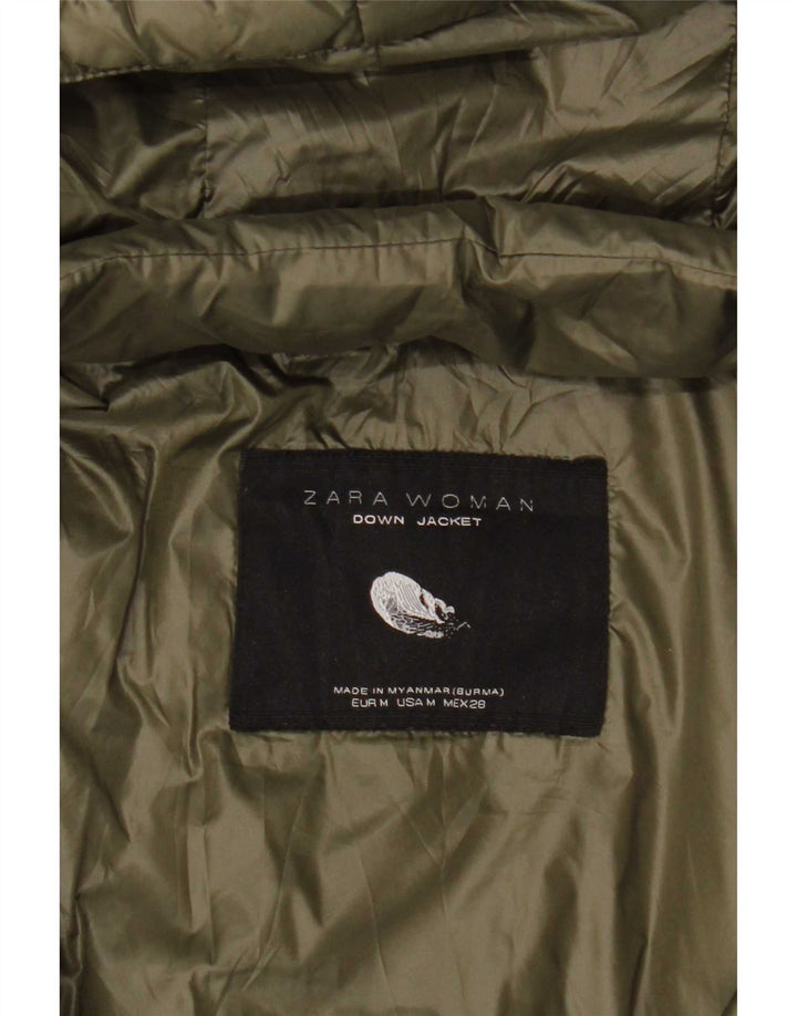 Zara Womens Hooded Padded Jacket UK 12 Medium Khaki Colourblock