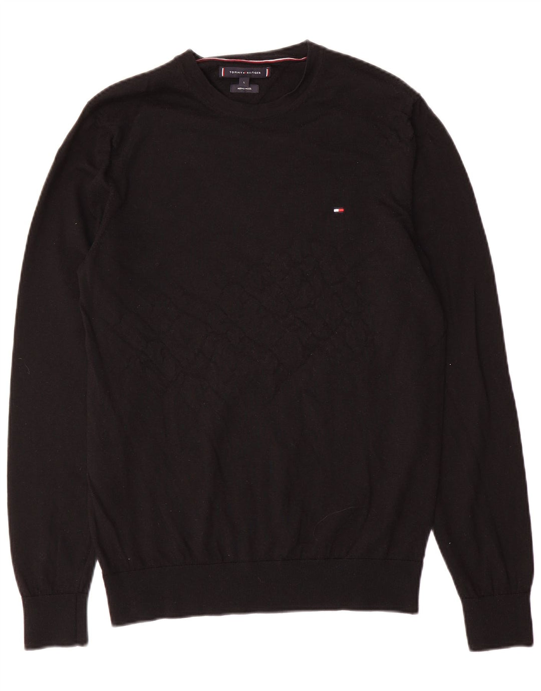 Tommy Hilfiger Mens Crew Neck Jumper Sweater Large Black Wool