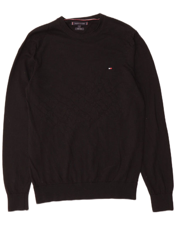 Tommy Hilfiger Mens Crew Neck Jumper Sweater Large Black Wool