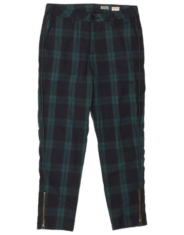 SUPERDRY Womens Slim Chino Trousers UK 12 Medium W32 L26  Navy Blue Check