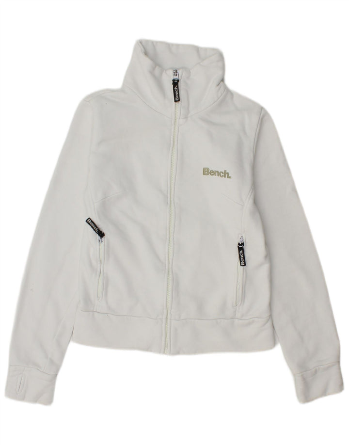 Bench Womens Crop Graphic Tracksuit Top Jacket UK 10 Small White Cotton