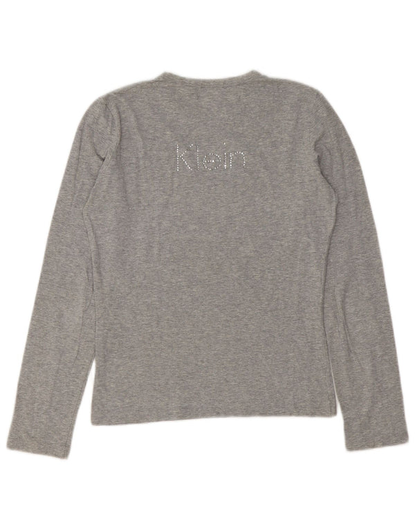 Calvin Klein Jeans Womens Graphic Top Long Sleeve UK 12 Medium Grey Flecked