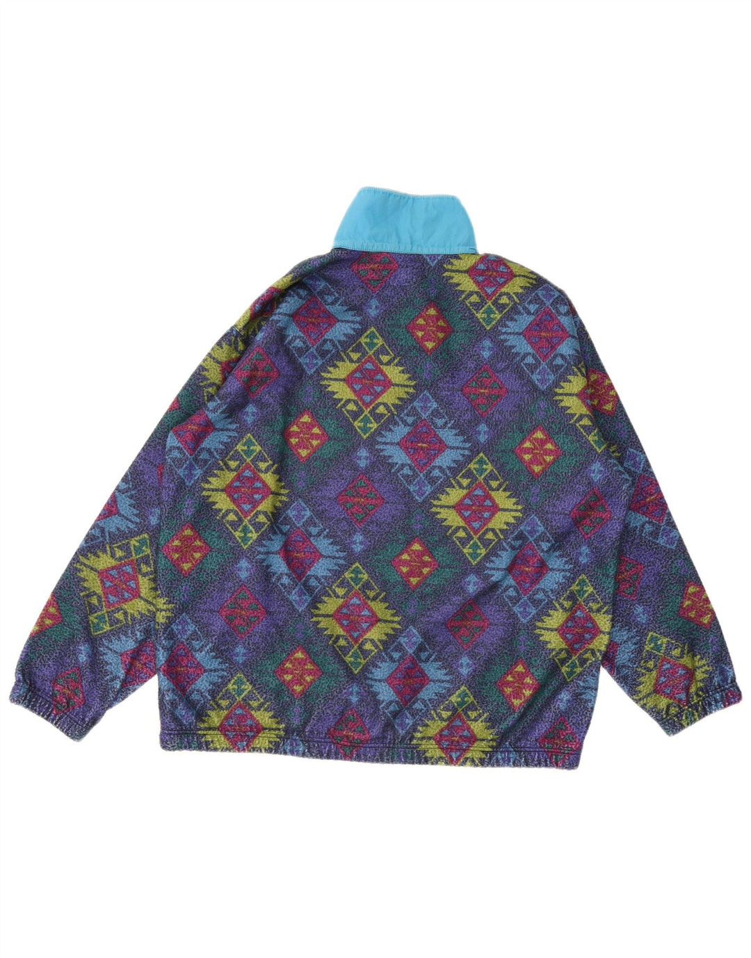 Vintage Mens Button Neck Fleece Jumper XL Multicoloured Geometric
