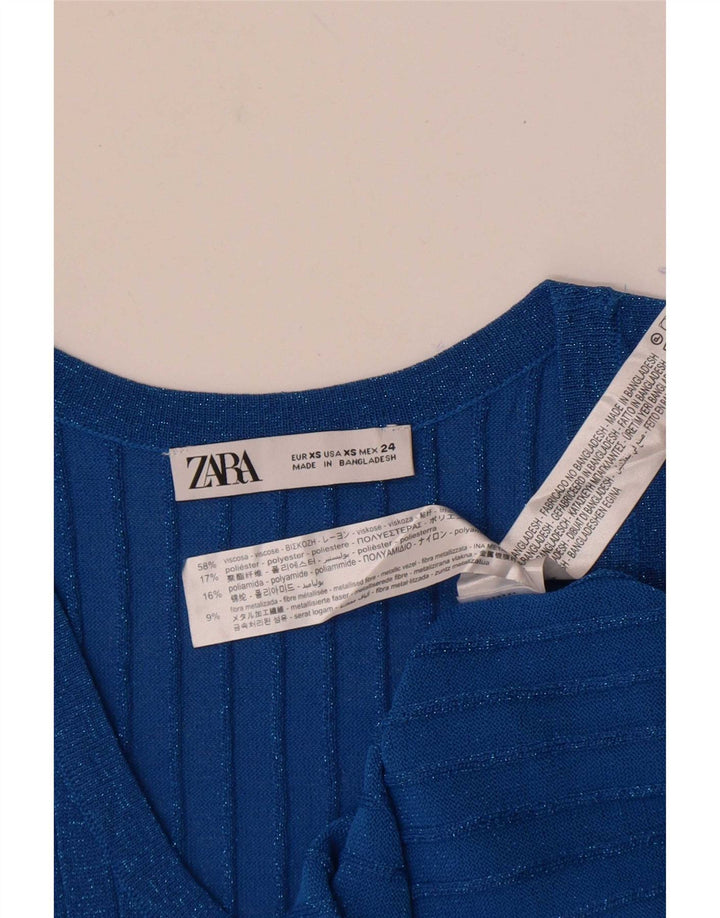 Zara Womens Vest Top UK 4 XS Blue Flecked Viscose