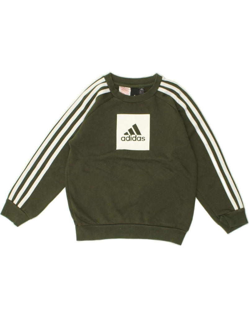 ADIDAS Boys Graphic Sweatshirt Jumper 6-7 Years Khaki Cotton | Vintage Adidas | Thrift | Second-Hand Adidas | Used Clothing | Messina Hembry 