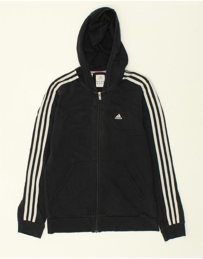 ADIDAS Boys Zip Hoodie Sweater 13-14 Years Black Cotton | Vintage Adidas | Thrift | Second-Hand Adidas | Used Clothing | Messina Hembry 