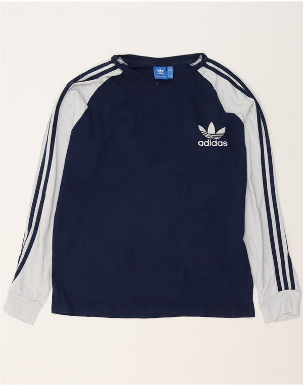 ADIDAS Mens Graphic Top Long Sleeve Large Navy Blue Colourblock Cotton