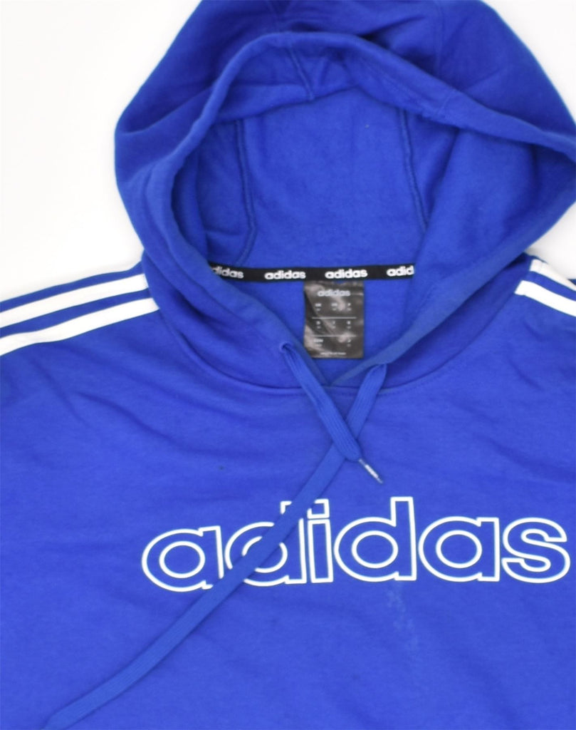 ADIDAS Mens Graphic Hoodie Jumper Medium Blue Striped Cotton | Vintage Adidas | Thrift | Second-Hand Adidas | Used Clothing | Messina Hembry 