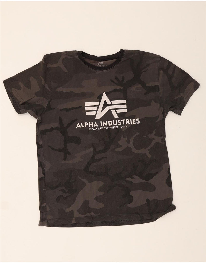 ALPHA INDUSTRIES Mens Graphic T-Shirt Top Medium Grey Camouflage Cotton Vintage Alpha Industries and Second-Hand Alpha Industries from Messina Hembry 