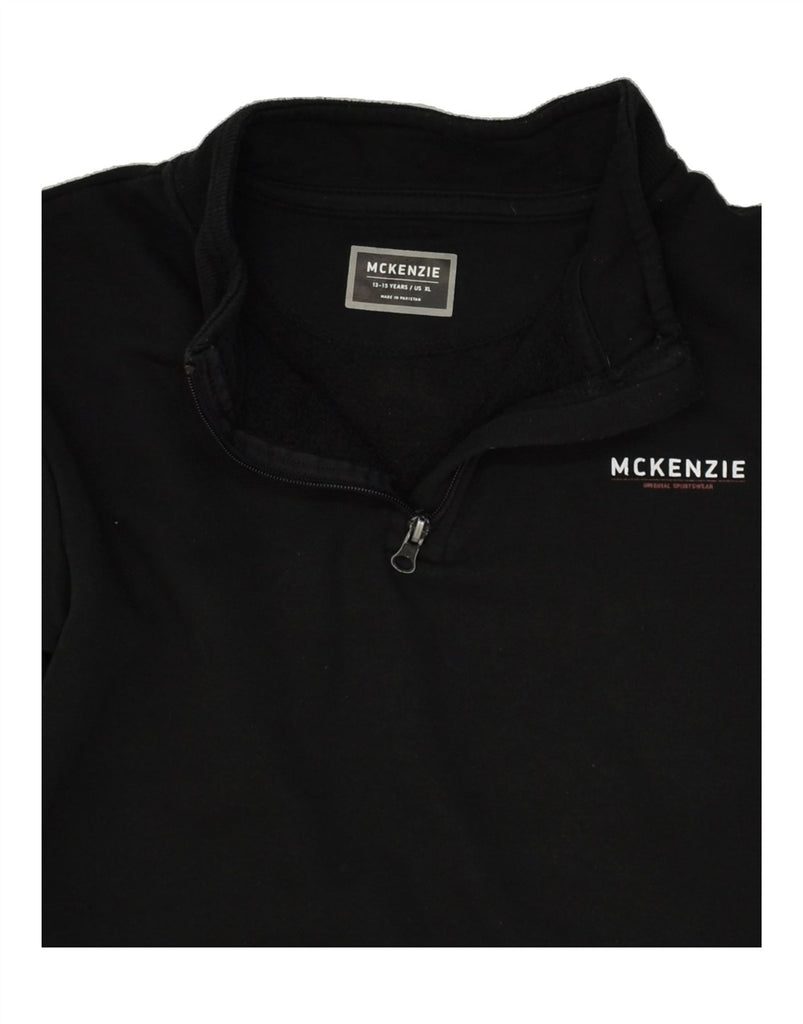 MCKENZIE Boys Zip Neck Sweatshirt Jumper 13-14 Years Black Polyester | Vintage Mckenzie | Thrift | Second-Hand Mckenzie | Used Clothing | Messina Hembry 