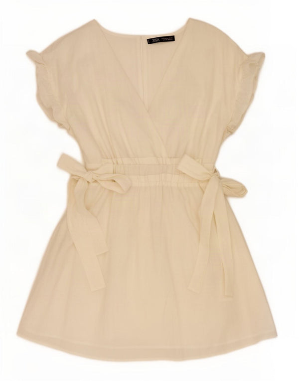 Zara Womens A-Line Dress UK 12 Medium Off White Lyocell