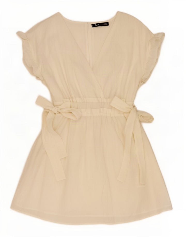 Zara Womens A-Line Dress UK 12 Medium Off White Lyocell