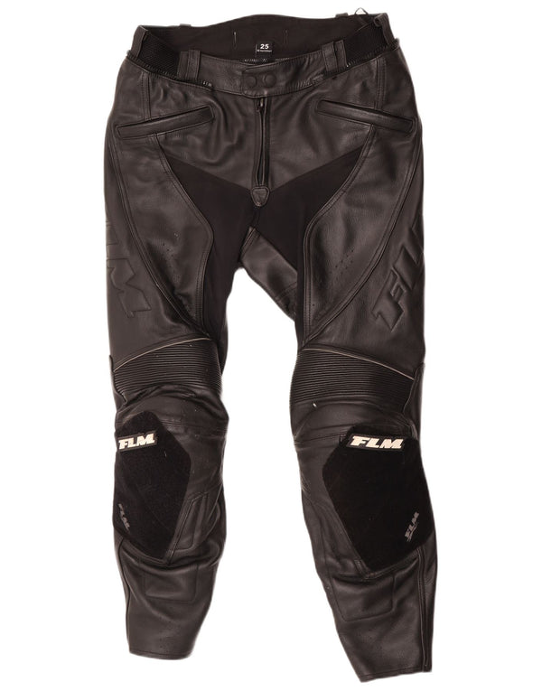 POLO Mens Motorcycle Graphic Leather Trousers W25 L28 Black Leather