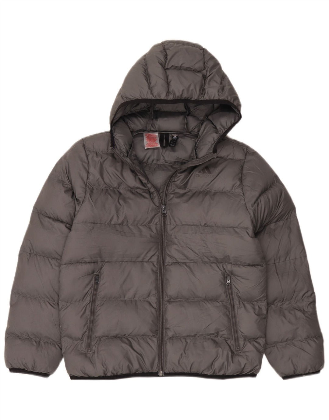 Adidas Boys Hooded Padded Jacket 11-12 Years Grey Polyester