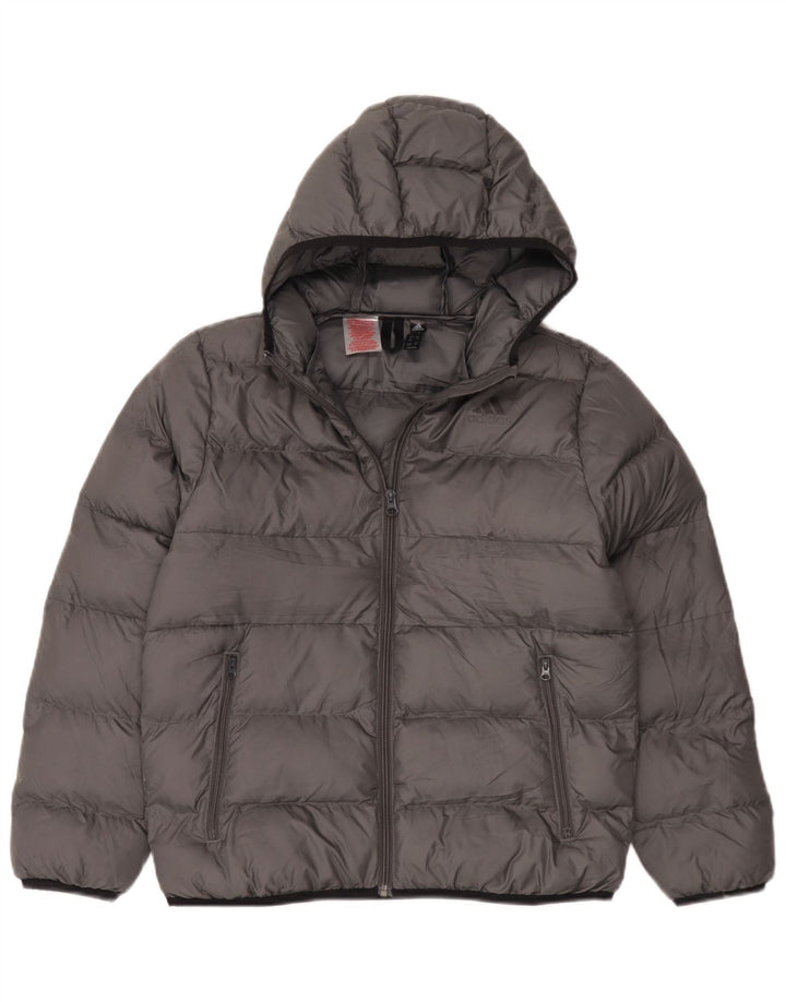 Adidas Boys Hooded Padded Jacket 11-12 Years Grey Polyester