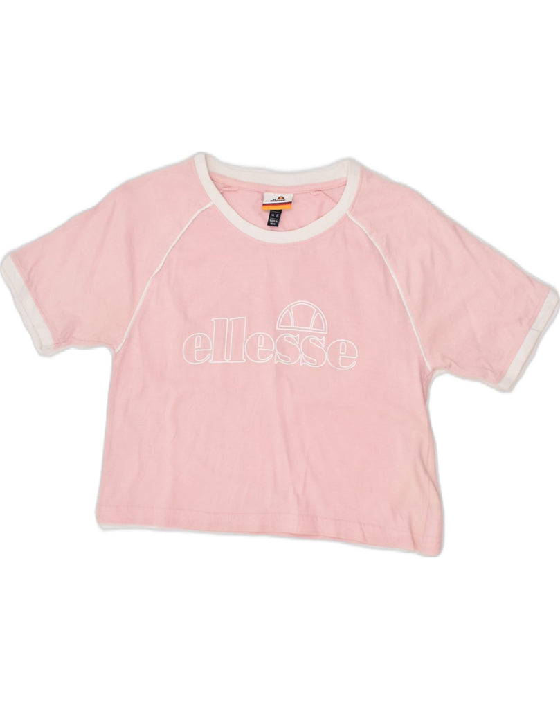 ELLESSE Womens Crop Graphic T-Shirt Top UK 6 XS Pink Cotton | Vintage Ellesse | Thrift | Second-Hand Ellesse | Used Clothing | Messina Hembry 