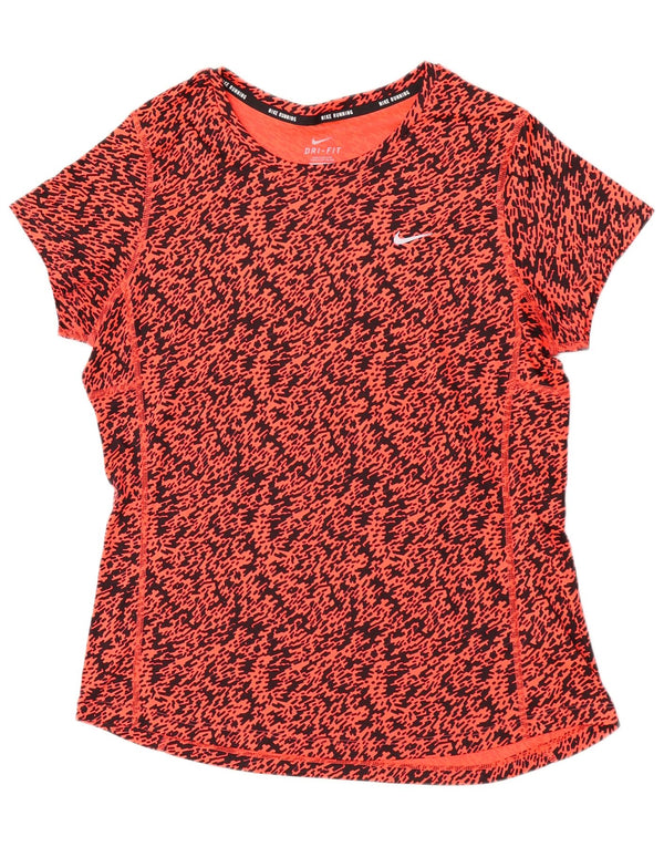 Nike Womens Dri Fit Abstract Pattern T-Shirt Top UK 16 Large Orange