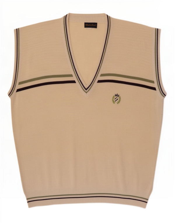 Claude De Pierre Mens Vest Tank Top EU 50/52 Large Beige Striped Acrylic