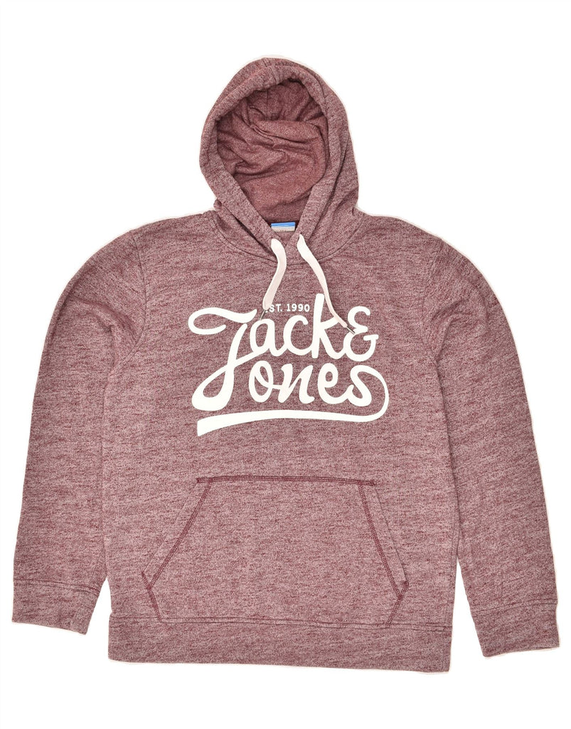 JACK & JONES Mens Graphic Hoodie Jumper Large Maroon Flecked Cotton | Vintage Jack & Jones | Thrift | Second-Hand Jack & Jones | Used Clothing | Messina Hembry 