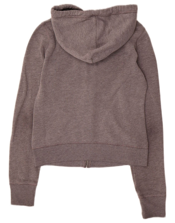 Hollister Womens Crop Graphic Zip Hoodie Sweater UK 6 XS Grey Cotton