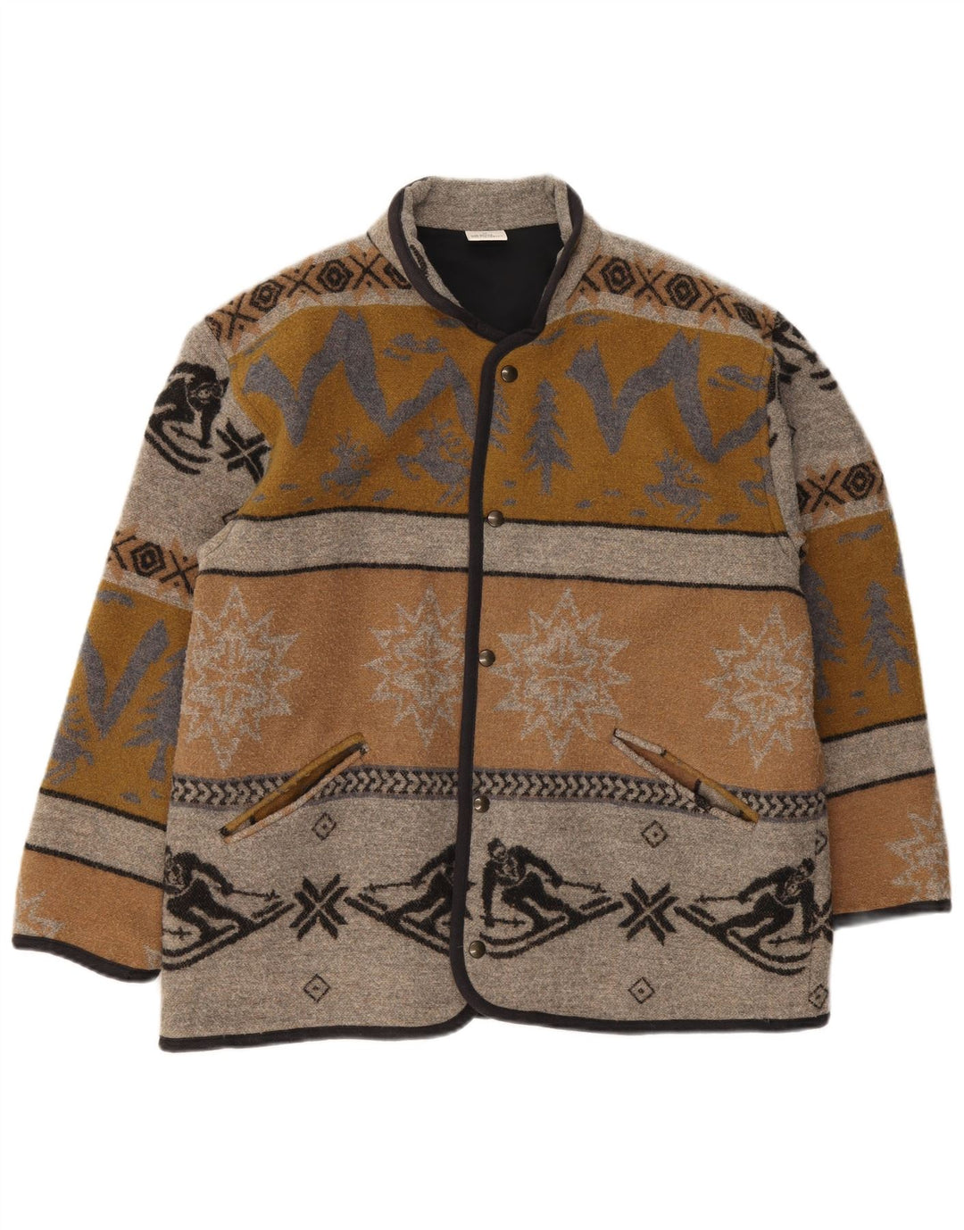 Vintage Mens Regular Fit Jacket UK 38 Medium Brown Geometric Wool