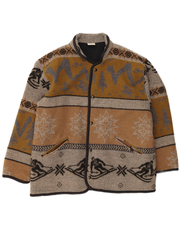 Vintage Mens Regular Fit Jacket UK 38 Medium Brown Geometric Wool