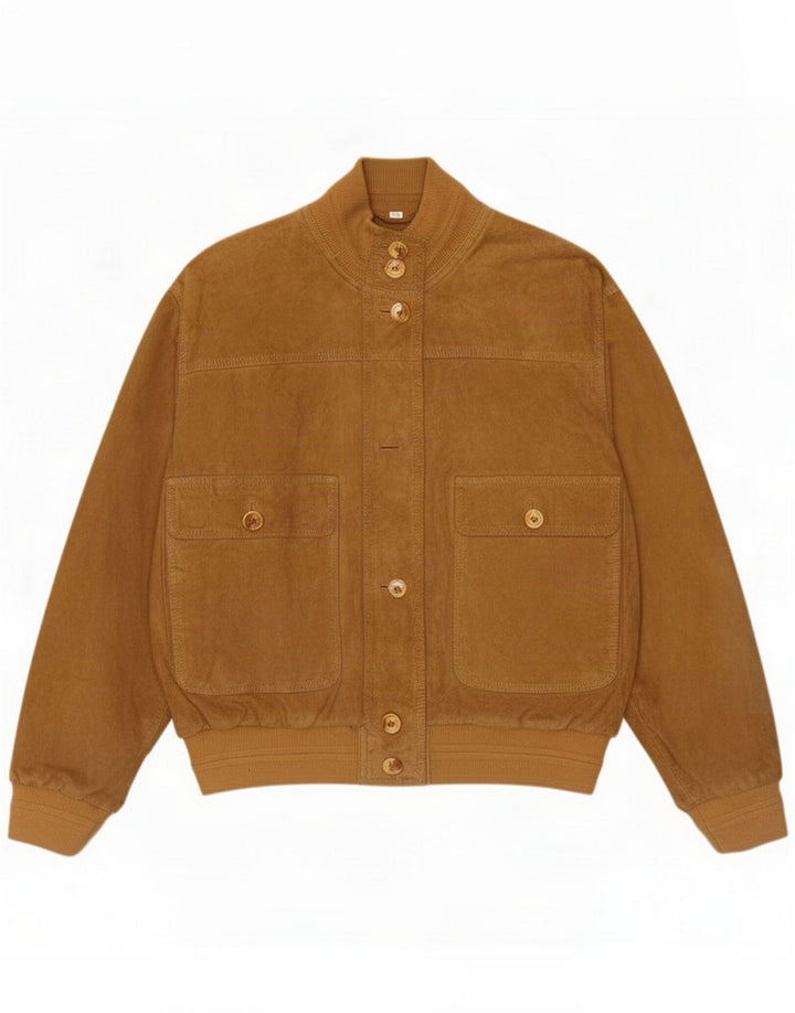 Vintage Womens Suede Bomber Jacket IT 44 Medium Beige Leather