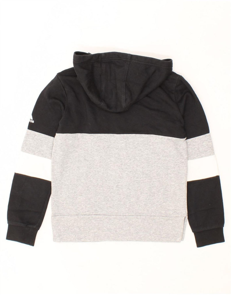 ADIDAS Boys Graphic Hoodie Jumper 9-10 Years Grey Colourblock Vintage Adidas and Second-Hand Adidas from Messina Hembry 