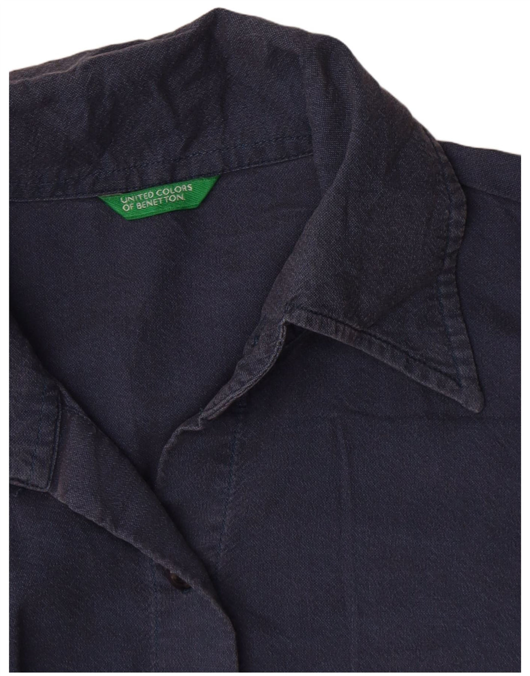 Benetton Womens Shirt UK 10 Small Navy Blue Cotton