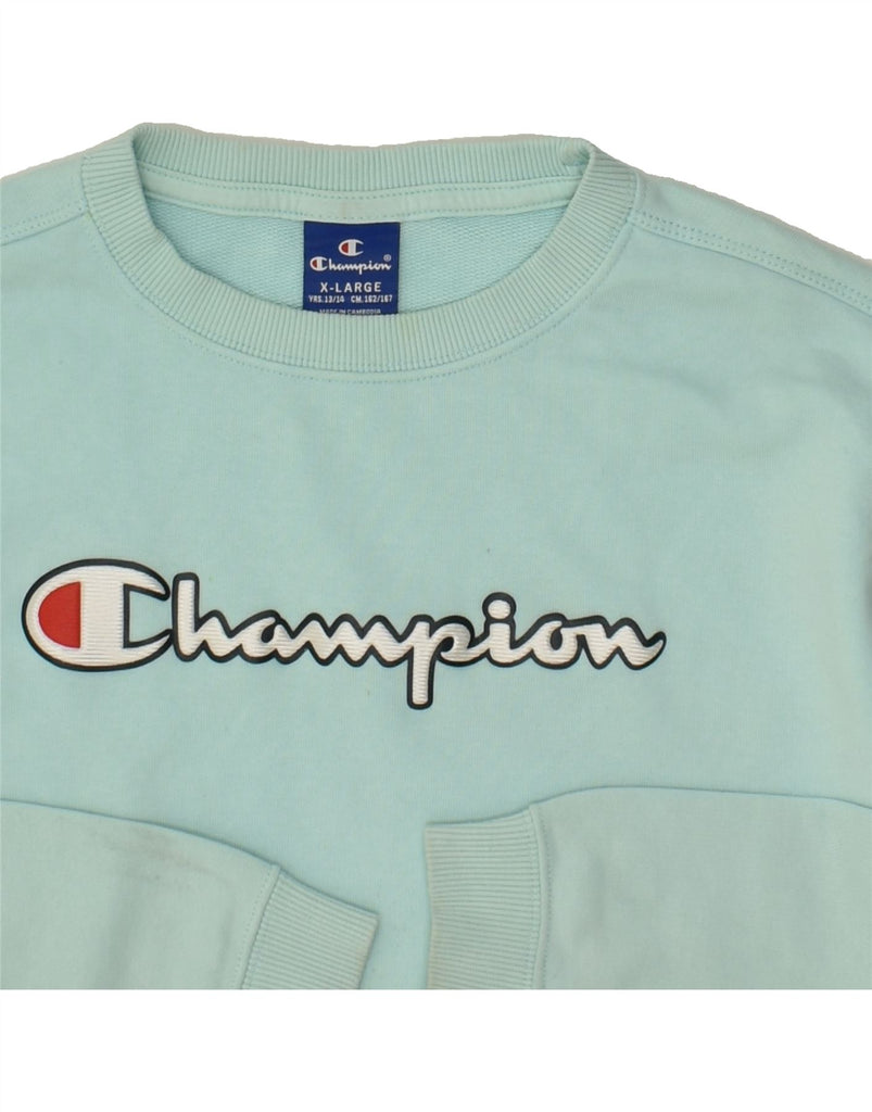 CHAMPION Girls Oversized Graphic Sweatshirt Jumper 13-14 Years XL  Green | Vintage Champion | Thrift | Second-Hand Champion | Used Clothing | Messina Hembry 