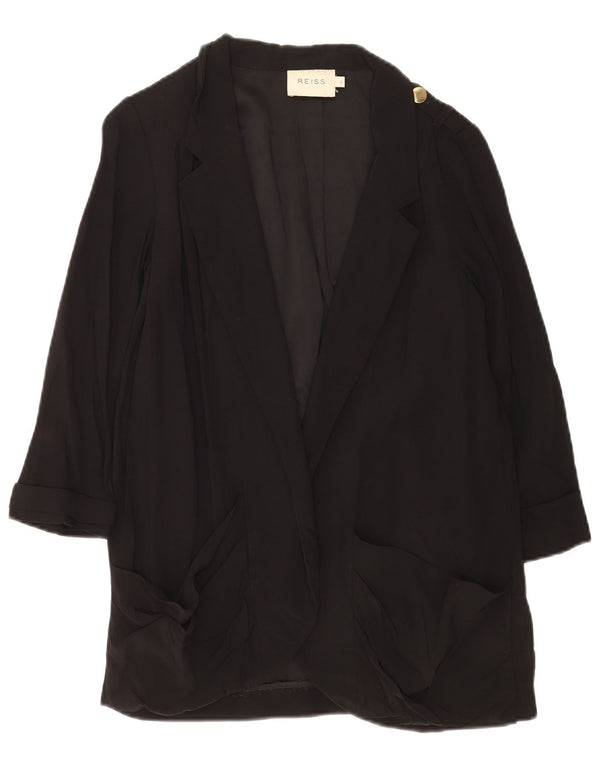Reiss Womens Oversized Open Blazer Jacket UK 10 Small Black Acetate