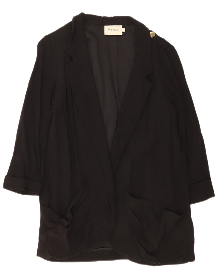 Reiss Womens Oversized Open Blazer Jacket UK 10 Small Black Acetate