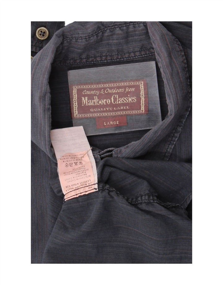 Marlboro Classics Mens Shirt Large Navy Blue Pinstripe Cotton