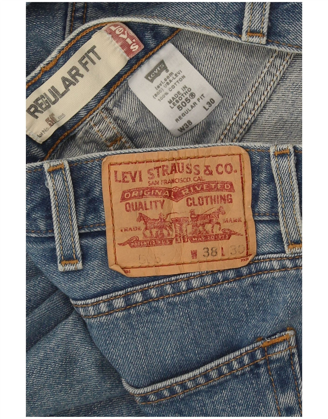 Levi's Mens 505 Regular Fit Straight Jeans W38 L30 Blue Cotton