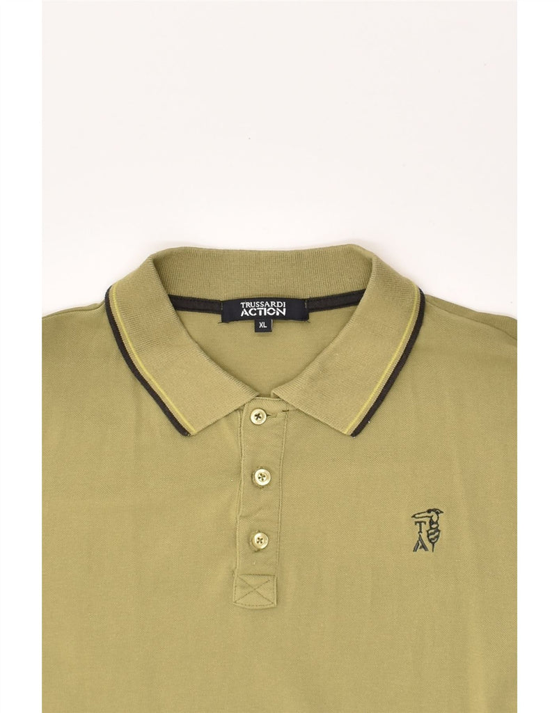 TRUSSARDI Mens Slim Polo Shirt XL Khaki Cotton | Vintage Trussardi | Thrift | Second-Hand Trussardi | Used Clothing | Messina Hembry 