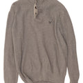 CREW CLOTHING Mens Button Neck Jumper Sweater Large Grey Cotton