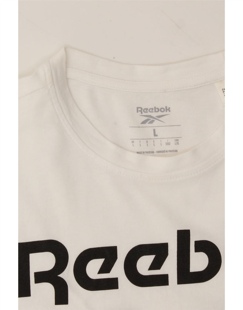 REEBOK Mens Graphic T-Shirt Top Large White Cotton Vintage Reebok and Second-Hand Reebok from Messina Hembry 