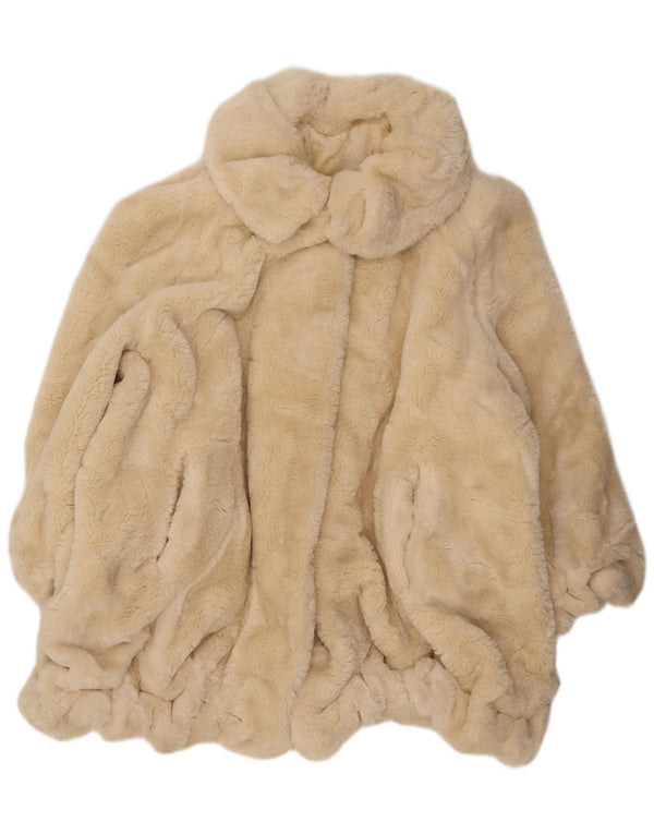 Vintage Womens Faux Fur Overcoat UK 22 3XL Off White Polyester