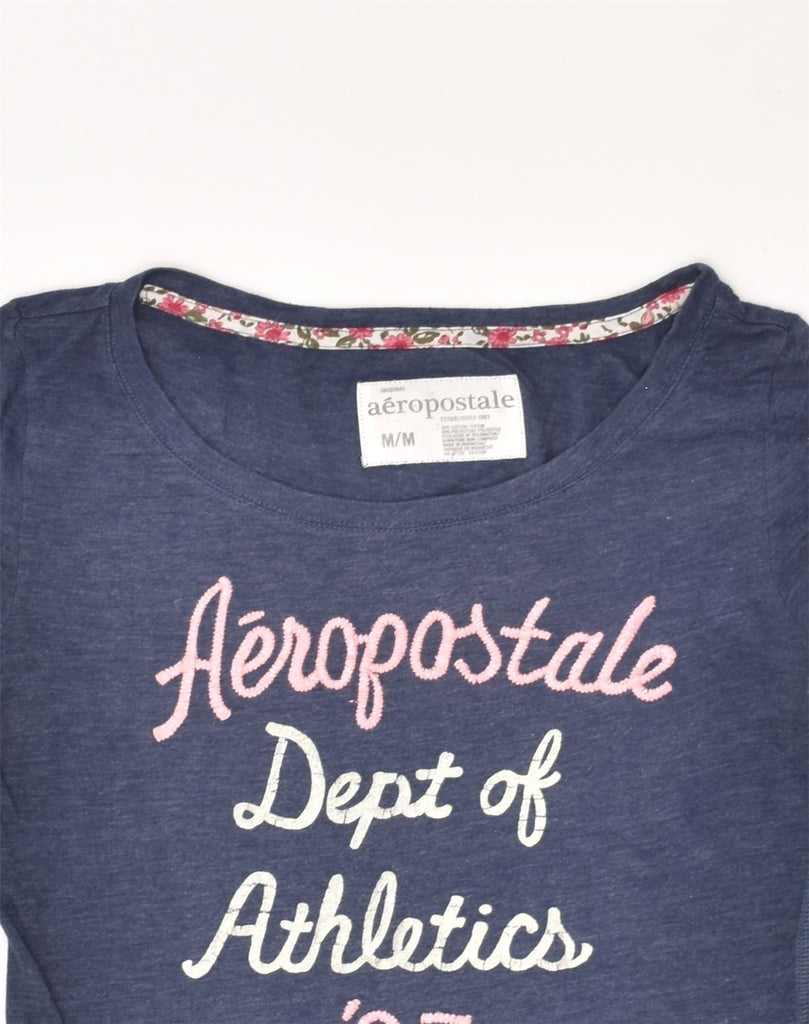 AEROPOSTALE Womens Graphic T-Shirt Top UK 12 Medium Navy Blue Cotton | Vintage Aeropostale | Thrift | Second-Hand Aeropostale | Used Clothing | Messina Hembry 