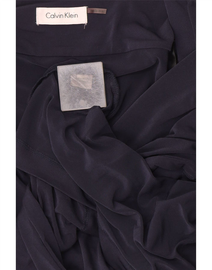 Calvin Klein Womens Long Sleeve Wrap Dress UK 14 Medium Navy Blue Polyester