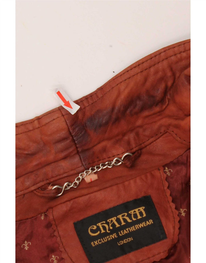 Vintage Womens Crop Oversized Leather Jacket UK 16 Large Brown