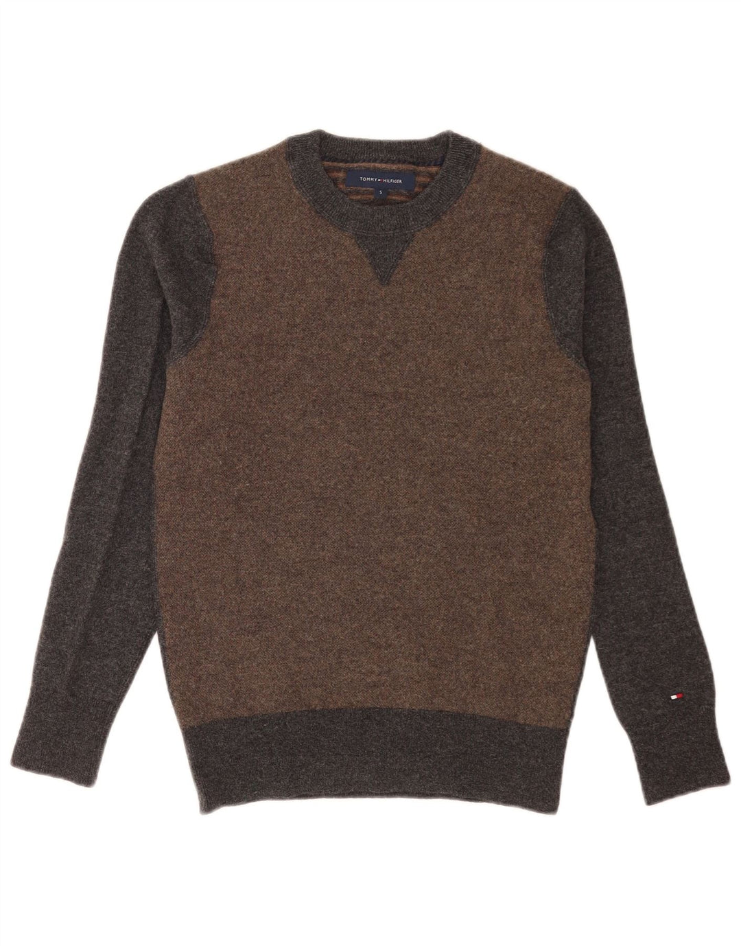 Tommy Hilfiger Mens Crew Neck Jumper Sweater Small Grey Colourblock