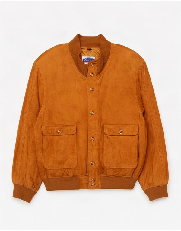 Evolution Mens Suede Bomber Jacket UK 44 2XL Beige Leather