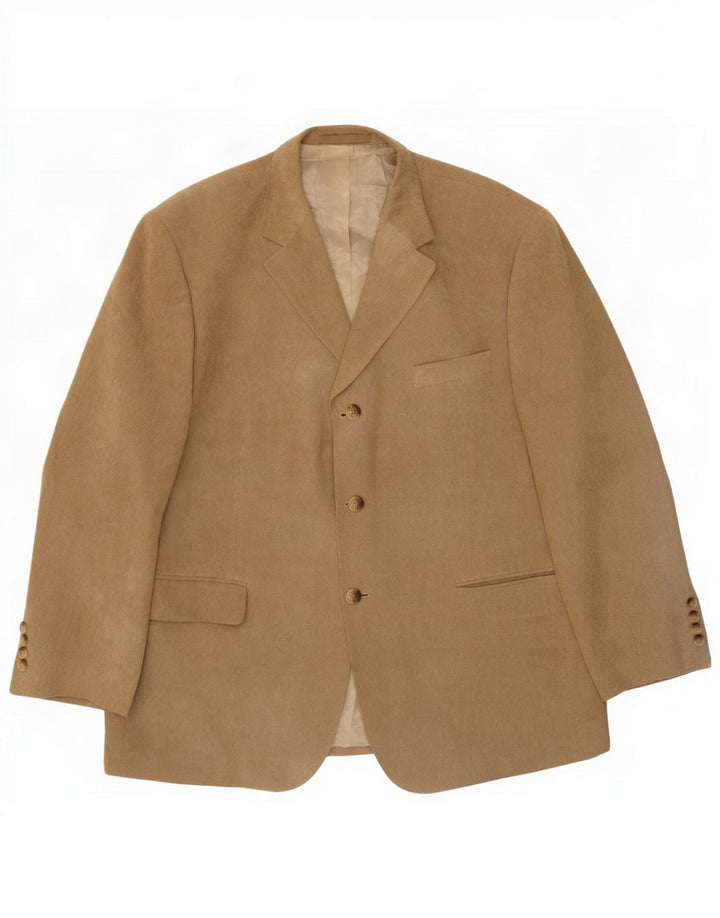 Marks & Spencer Mens 3 Button Blazer Jacket UK 44 XL Beige Polyester