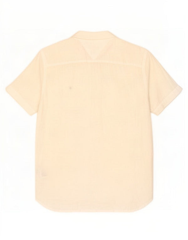 Tommy Hilfiger Mens Short Sleeve Regular Fit Shirt Medium Off White Linen
