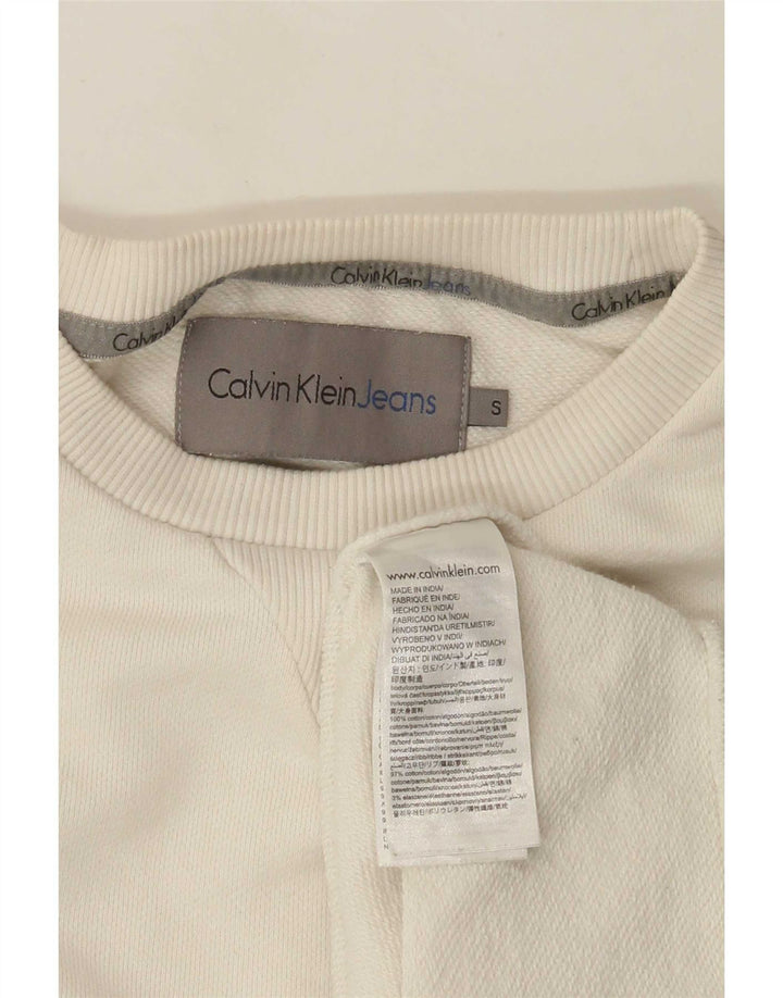 Calvin Klein Jeans Mens Graphic Sweatshirt Jumper Small White Cotton